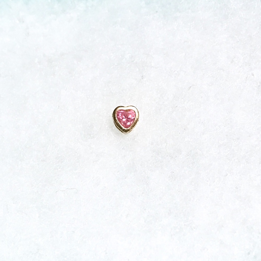 14k solid gold heart stud earring pink gemstone
